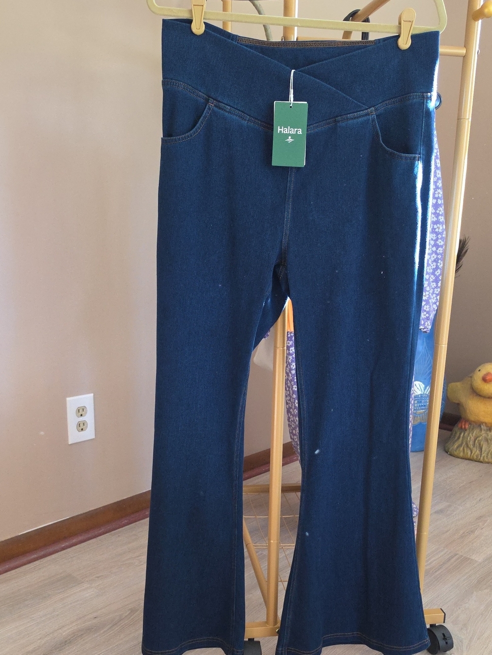 HALARA Dark Blue Flare Jeans with V-Waist